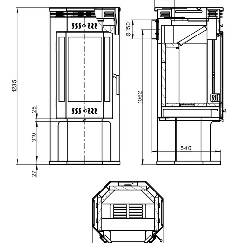 Печь-Камин ASTON 11кВт (180 м3) пристенно-угловой Ø 150мм Талькохлорит-4