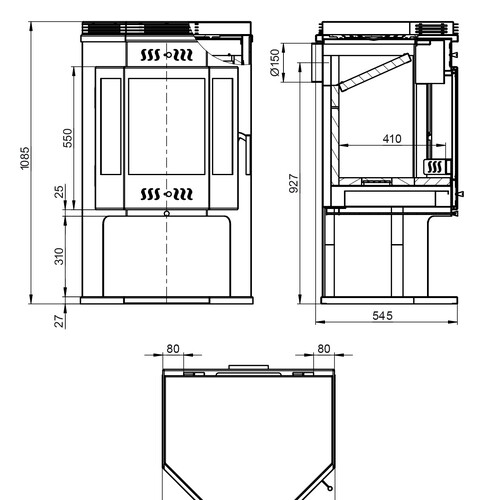 Печь-Камин ASTON 12 кВт (200 м3) Призматик с плитой (Талькохлорит)-5