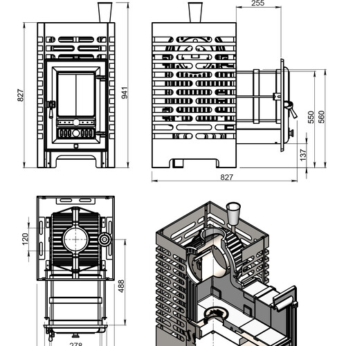 Печь для бани ASTON «Шторм» Long (чугун)-14