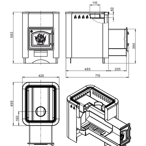 Печь ВЕЗУВИЙ Русичъ Антрацит 12 (ДТ-3С)-4