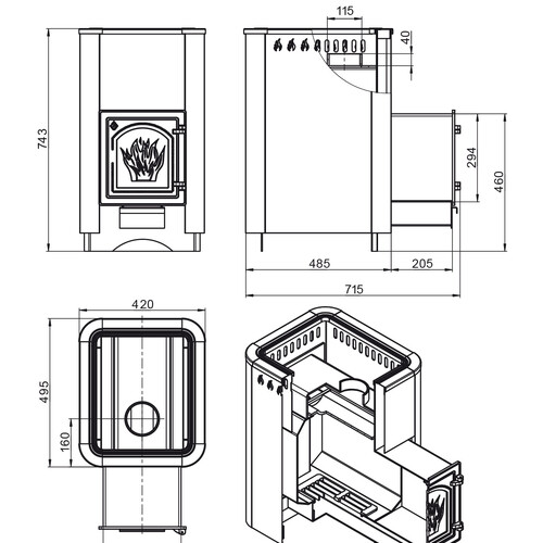 Печь ВЕЗУВИЙ Русичъ Антрацит 22 (ДТ-4)-4