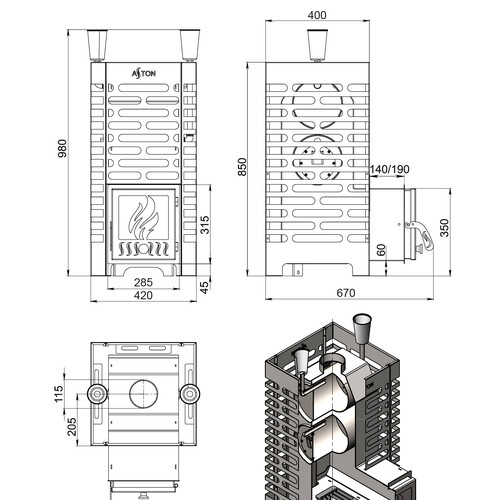 Печь для бани ASTON 20 INOX-5