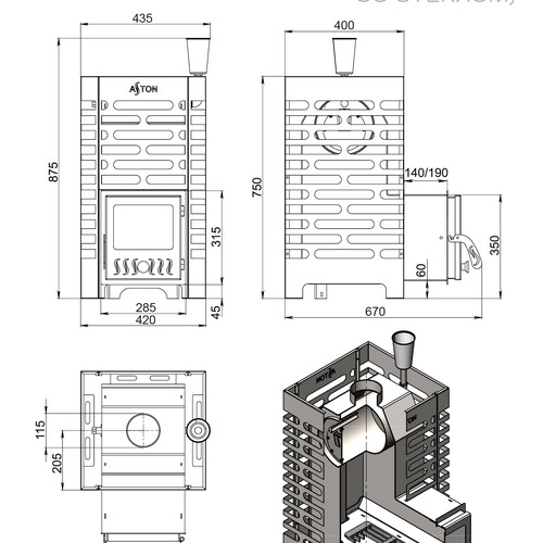 Печь для бани ASTON 16 INOX стекло-5