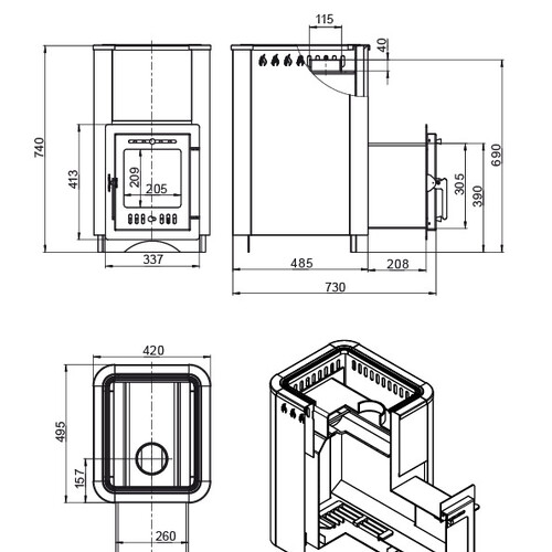 Печь ВЕЗУВИЙ Русичъ Антрацит 22 (210) 