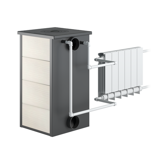Печь-Камин ВЕЗУВИЙ ПК-01 (270) с плитой и т/о беж. 9 кВт (150 м3) Ø 115 мм-1