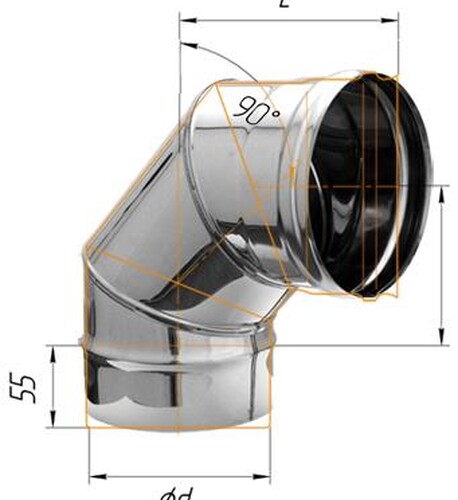 Колено Феррум угол 90°, нержавеющее (304/0,8мм), ф150-1