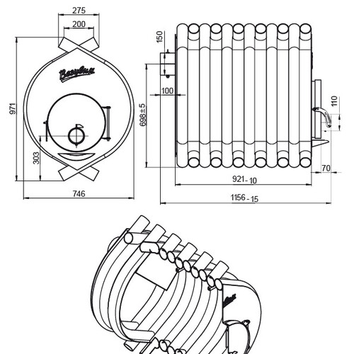 Печь отопительная ВЕЗУВИЙ АОГТ 03 (Ø150мм)-2