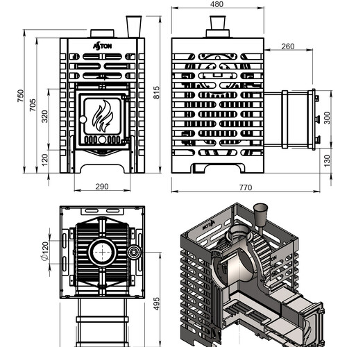 Печь для бани ASTON «Шторм 16» Long (ДТ-4)-10