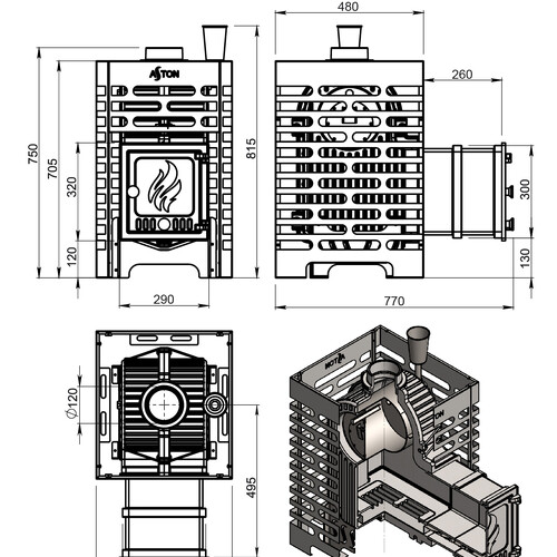 Печь для бани ASTON «Шторм 16» Long (ДТ-4)-8