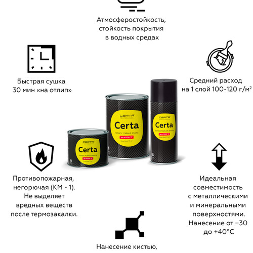 Краска термостойкая (Эмаль) антикоррозионная (до 700°С; 0,4 кг) Серебристая CERTA-6