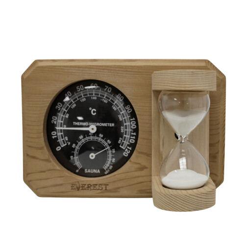 Термогигрометр мини EVEREST c часами, кедр (TG-08 black)-2