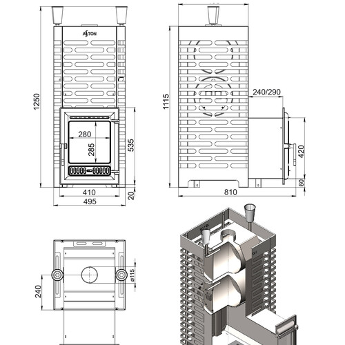 Печь для бани ASTON 38 INOX (320) Long-5