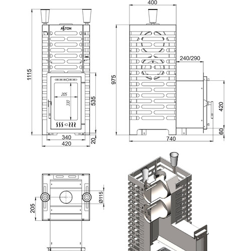 Печь для бани ASTON 24 INOX (310М) Long-8