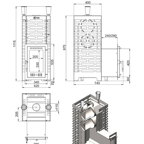 Печь для бани ASTON 24 INOX (310М) Long-5