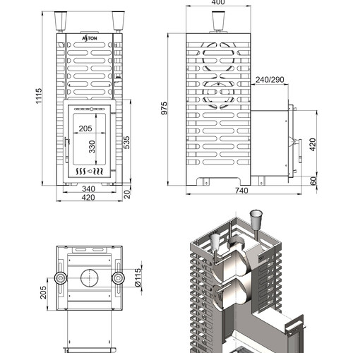 Печь для бани ASTON 24 INOX (310М) Long-3