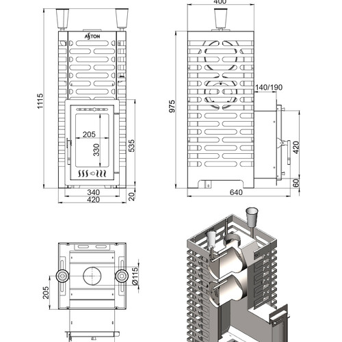 Печь для бани ASTON 24 INOX (310М)-3