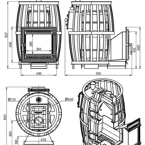 Печь ВЕЗУВИЙ Легенда Русский пар Ковка 24 (505)-4