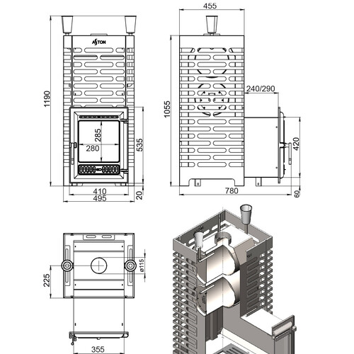Печь для бани ASTON 30 (320М) Long-5