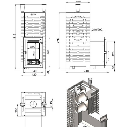 Печь для бани ASTON 24 (310М) Long-4