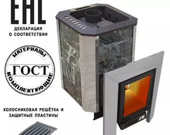 Печь для бани Пегас 16 чугун со стеклом в камне змеевик